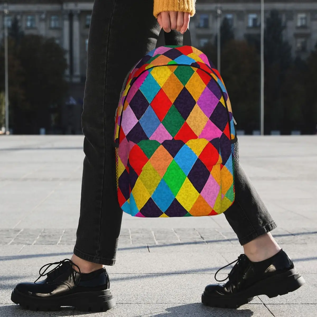 Mardi Gras Harlequin Plaid Playing Cards Rhombi Backpack Student BookBag Men Women School Bag Computer Shoulder Bags