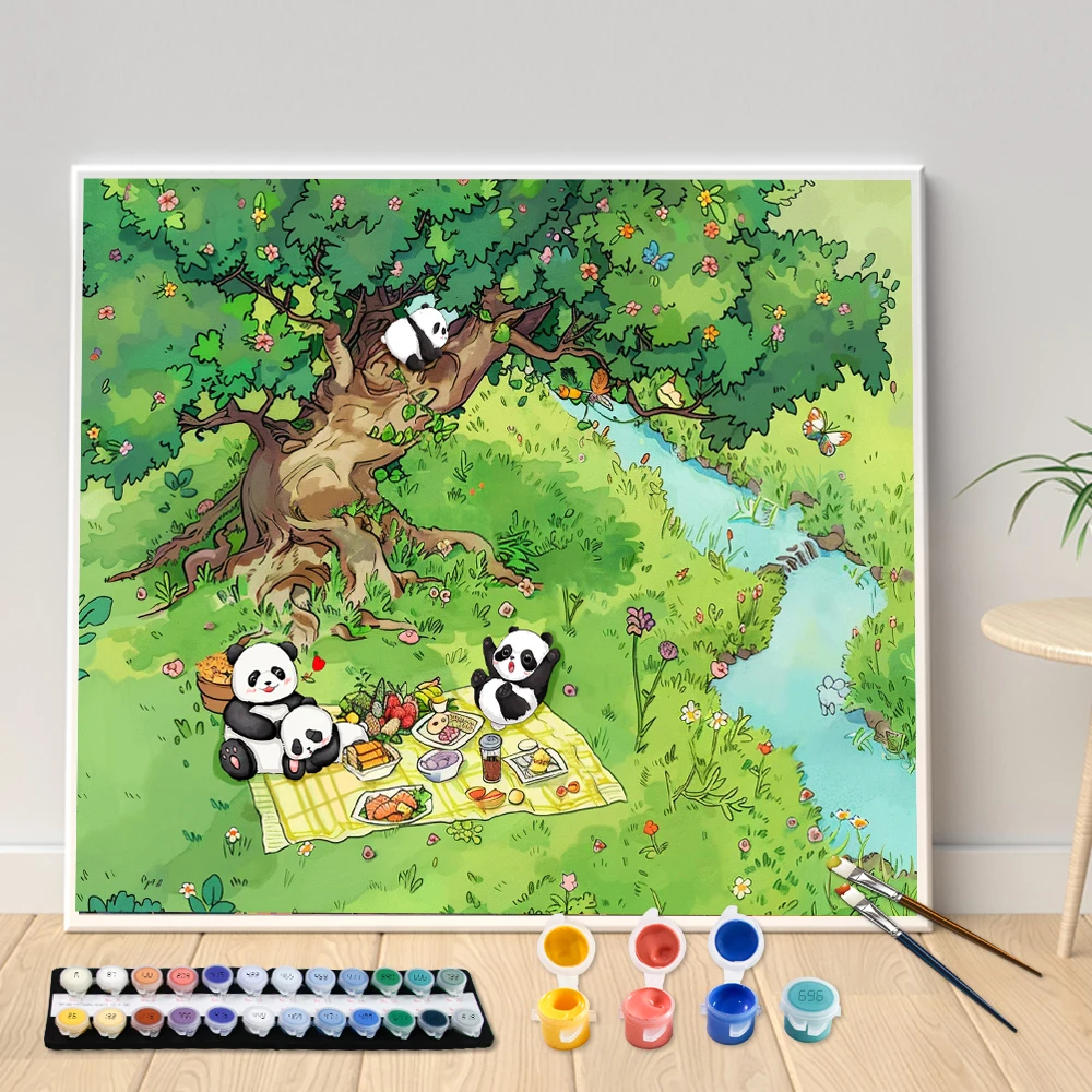 Hand Painting Spring Outing Under The Tree Animal Painting By Numbers Kit DIY Artwork Canva Art GiftHome Decoration Gift