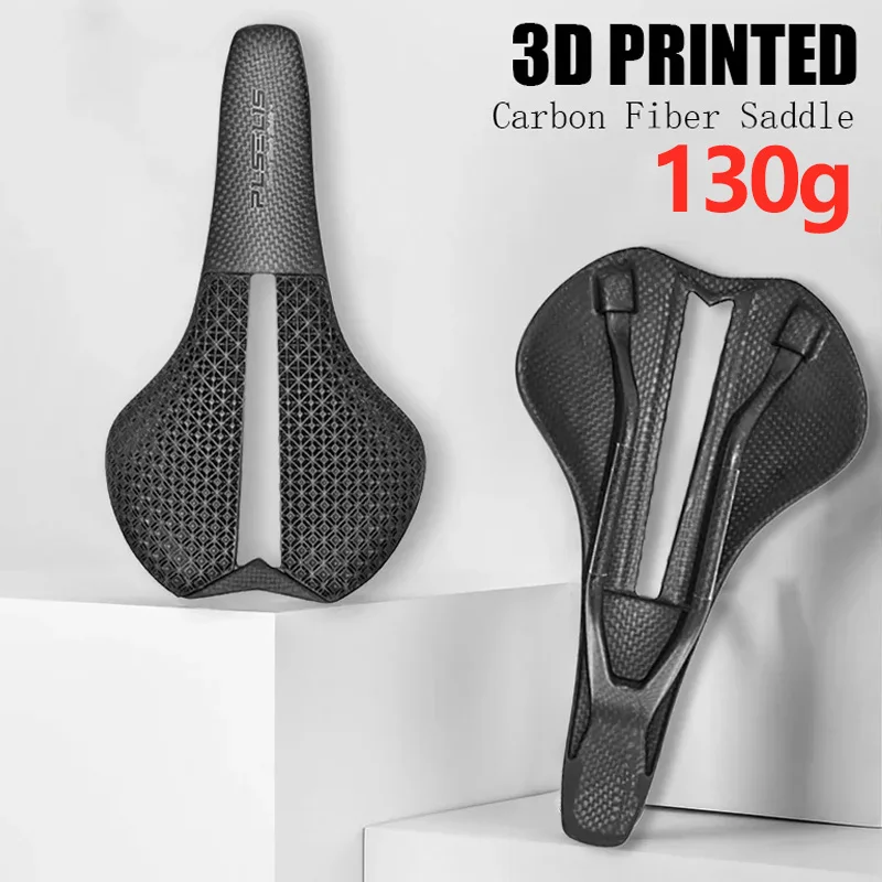 3D Printed Bicycle Saddle 130g Ultralight Carbon Fiber Bicycle Seats Black Hollow Breathable Bicycle Saddle Men Women MTB