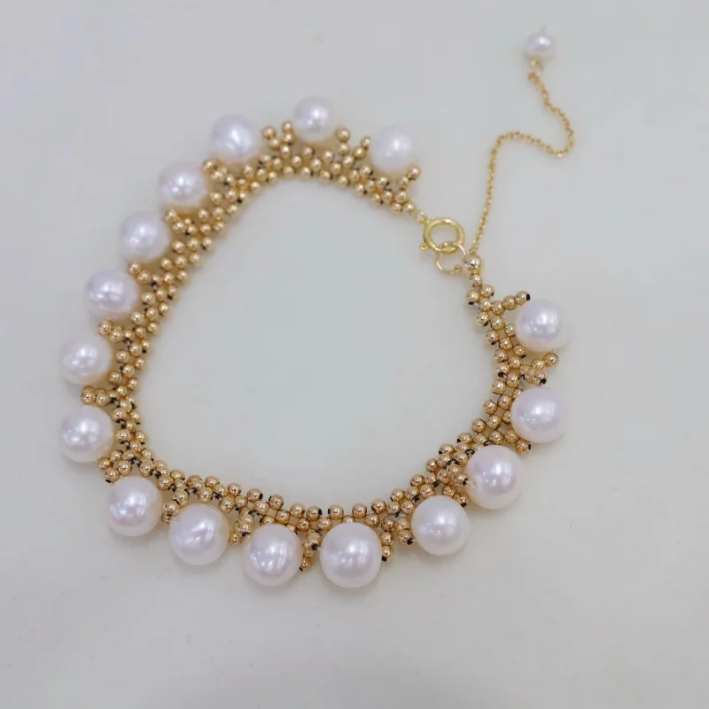 

SGARIT Natural Freshwater Pearl Bracelet Adjustable Bangle 14K Gold Filled Dainty Wrist Jewelry for Women