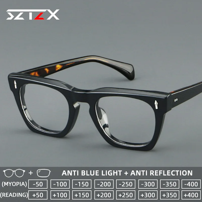 Lunettes de lecture progressives en acétate durable SZTZX, confortables, à monture carrée épaisse, bloquant la lumière bleue, pour la myopie