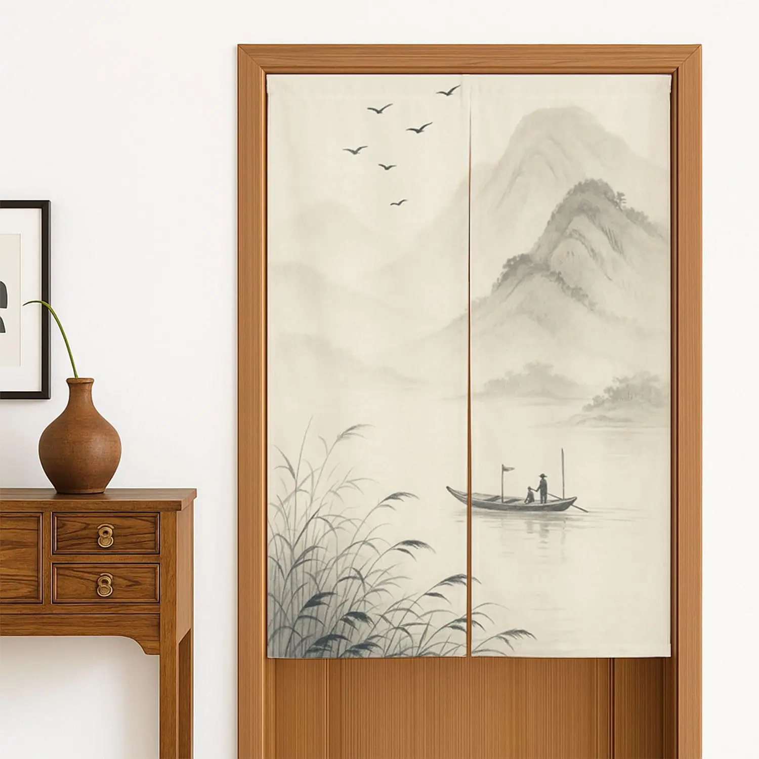 Pink Flower Japanese Style Door Curtain, Asian Noren Cotton Curtains, Cotton Linen Door Curtain, Fabric Room Division
