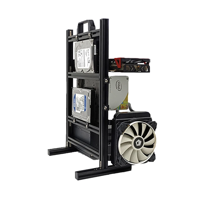 Aluminiowa w pełni otwarta obudowa wspornik ramy płyta główna ITX/MATX/ATX, pionowa obudowa komputera PC chłodzenie wodne Gamer szafka DIY (ITX Black) — Zdjęcie 2 z 2