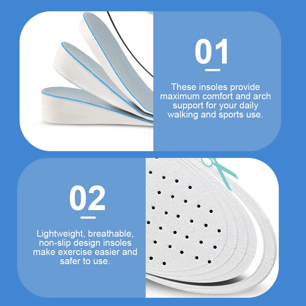 

1 Pair Heightening Insoles Comfortable Arch Support Shoe Pads For Sports Walking Shockproof Sweat Absorbing Eva Inner Cushions
