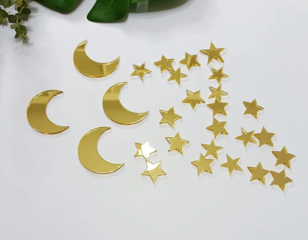 26pcs Moon Star Cake Topper,Moon and Stars Celestial Cake Charms for Birthday Party Baby Shower Decor