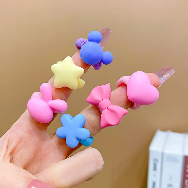 10pcs/Set Cute Colorful Heart Mickey Star Small Elastic Hair Bands For Girls Rubber Bands Scrunchie Kids Lovely Hair Accessories