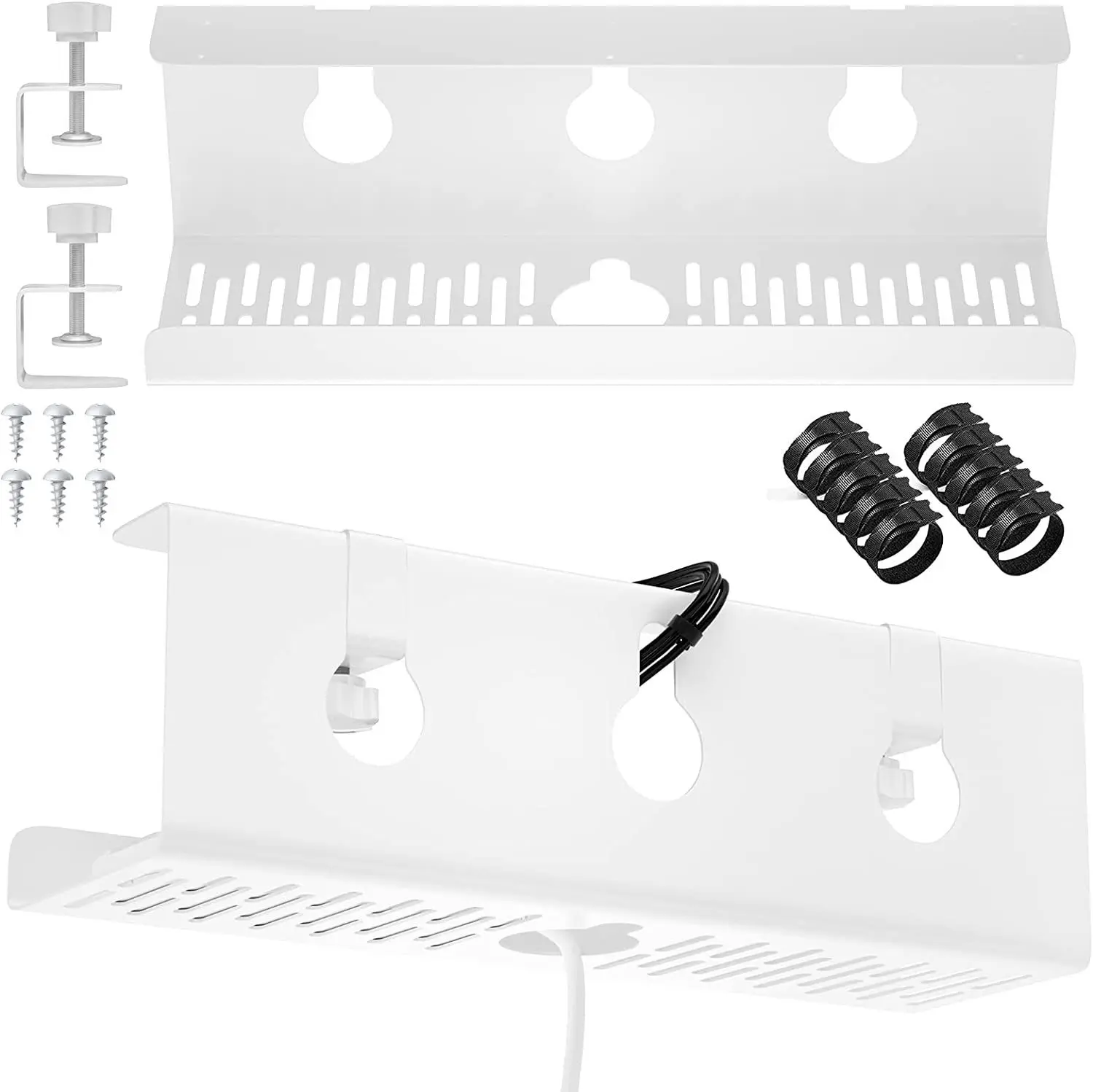 Under Desk Cable Management Tray Clamp-On Iron Power Strip Organizer Cm Length Fits Desktops