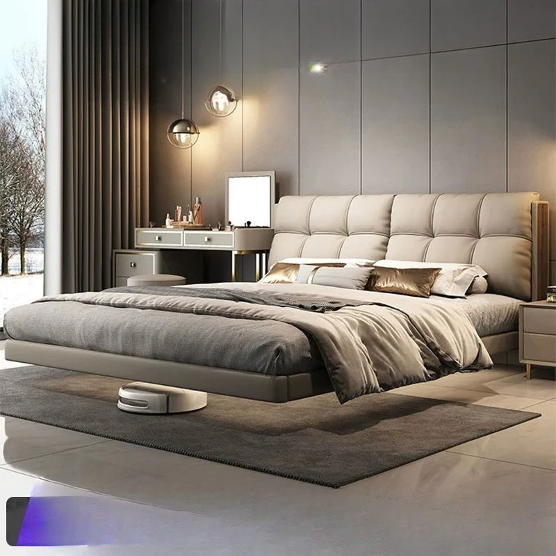 Cloud leather bed Italian minimalist master bedroom suspended bed master bedroom 1.8 meters double bed soft bag wedding