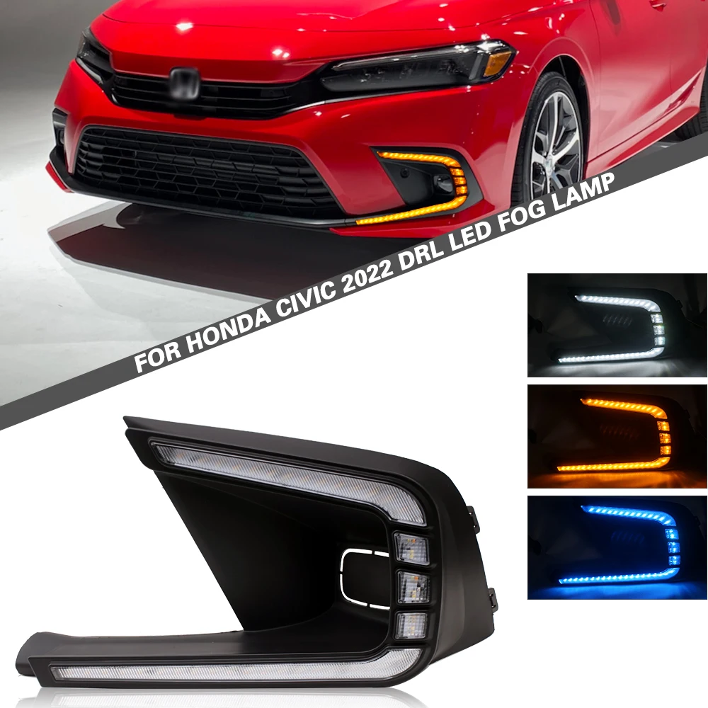 

LED Front Fog Lights Compatible with 2022 Honda Civic 11th Gen 4 Door Sedan Accessories with Amber/White Sequential Turn Signal