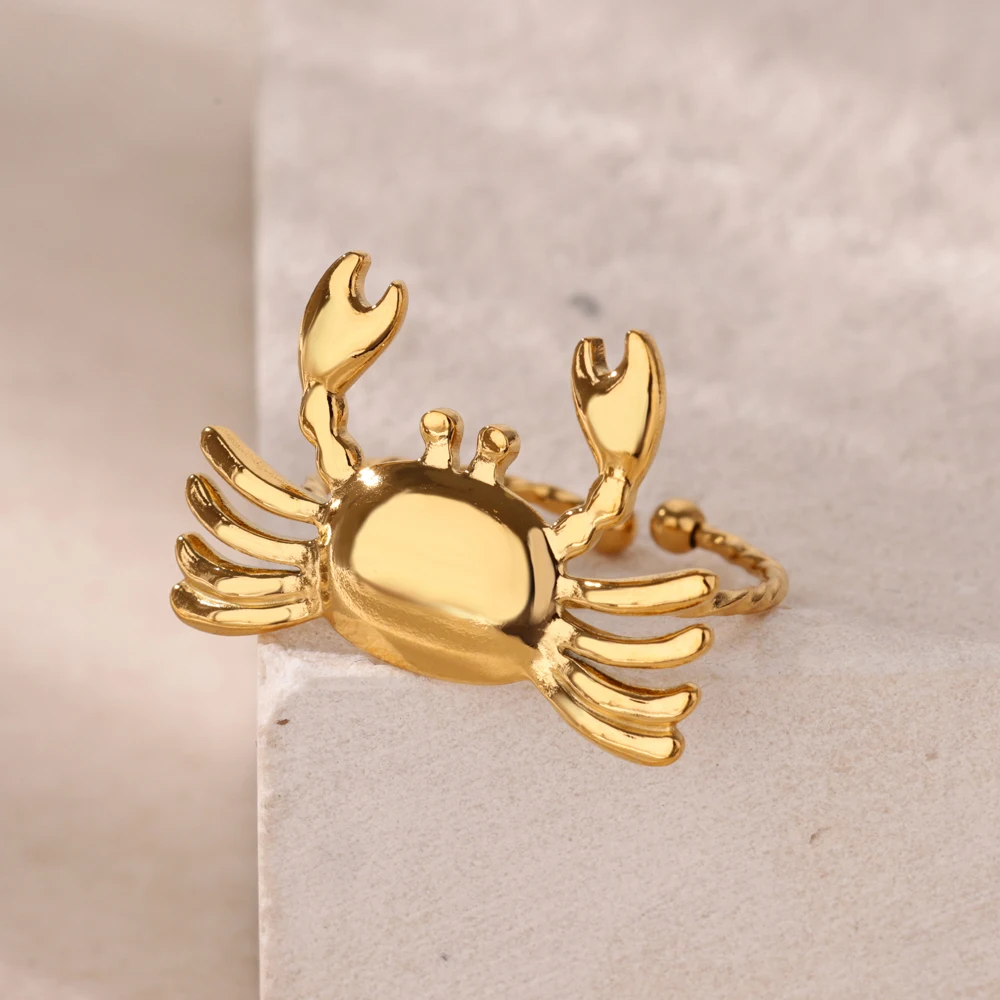 Crab Shape Rings for Women Opening Stainless Steel Ring Shell Ocean Element Couple Wedding Band Aesthetic Jewelry anillos mujer