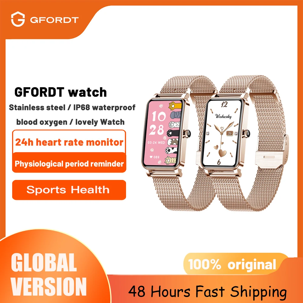 GFORDT Fashion Smart Watch Band Women Custom Dial Heart Rate Monitor Lovely Bracelet Smartwatch Woman For Huawei / iOS Phone