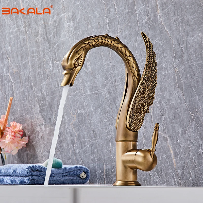 

Antiqu Swan Shape Tall Bathroom Faucet Basin Faucet Tap Bathtub Faucet Two Crystal Handles Hot Cold Mixer Crane Basin Faucet Tap