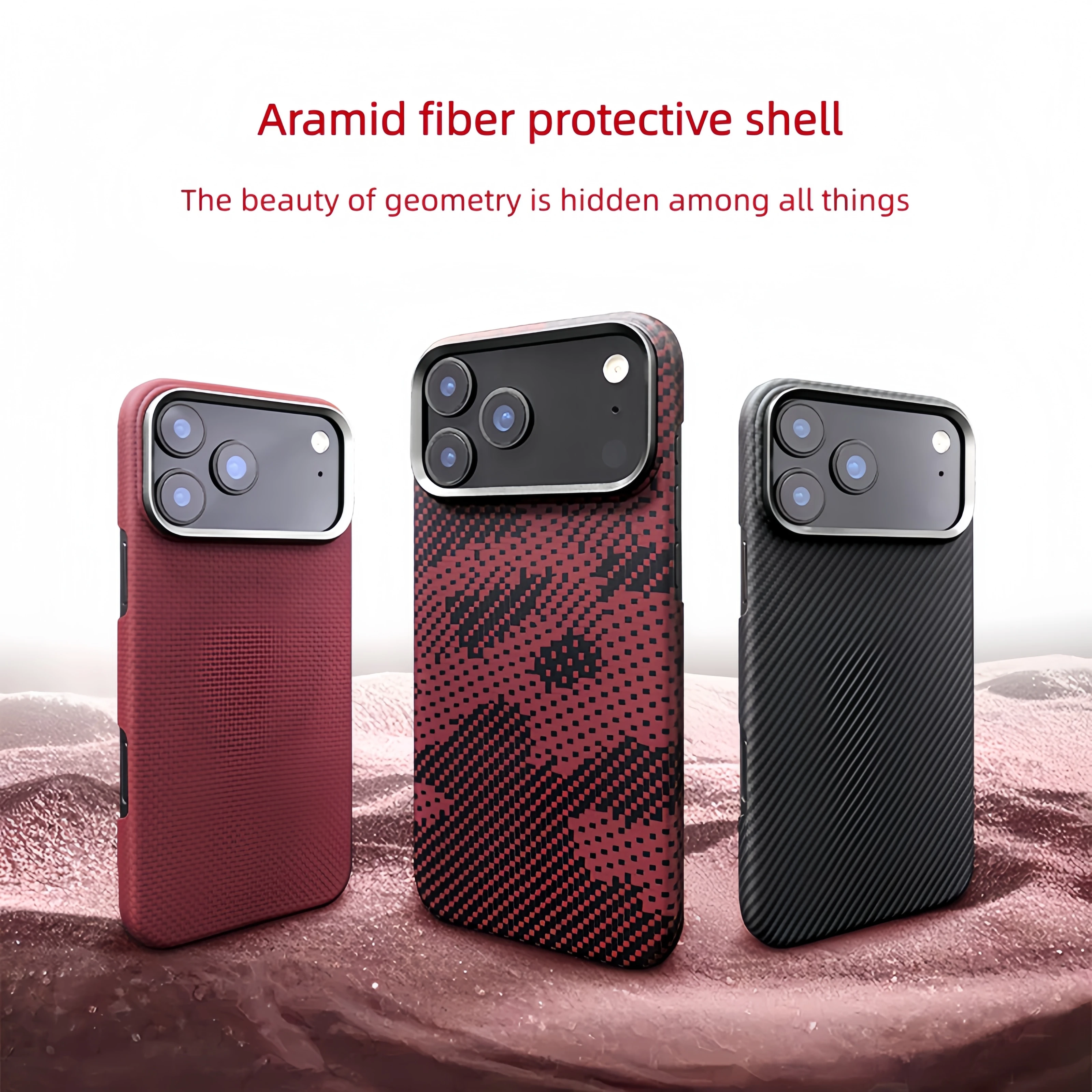 Genuine Aramid Carbon Fiber Geometric Pattern Luxury Phone Case for iPhone 17 Pro Max Air Enhanced MagSafe Ring Kickstand Case