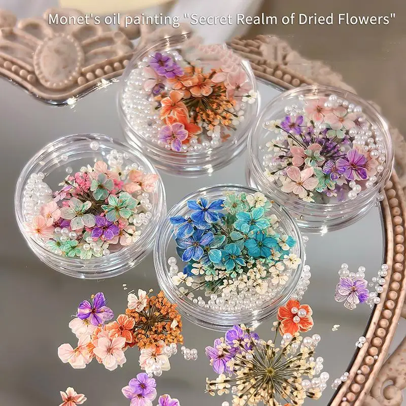 

[WHB]1 Box Mixed Dried Flower Pearl Nail Decoration Jewelry Natural Flower And Leaf Stickers 3d Nail Art Design Polished