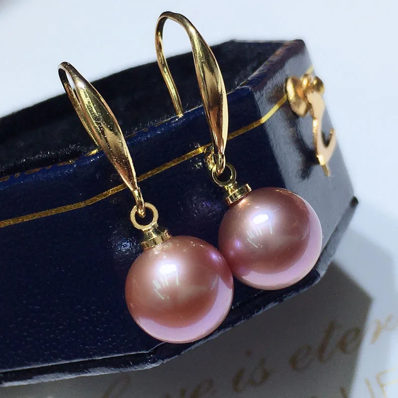 

Natural Edison Pearl Ear Hooks 9-10mm Purple Perfect Round Strong Luster Slightly Flawed Fashion Versatile Simple Classic Earrin