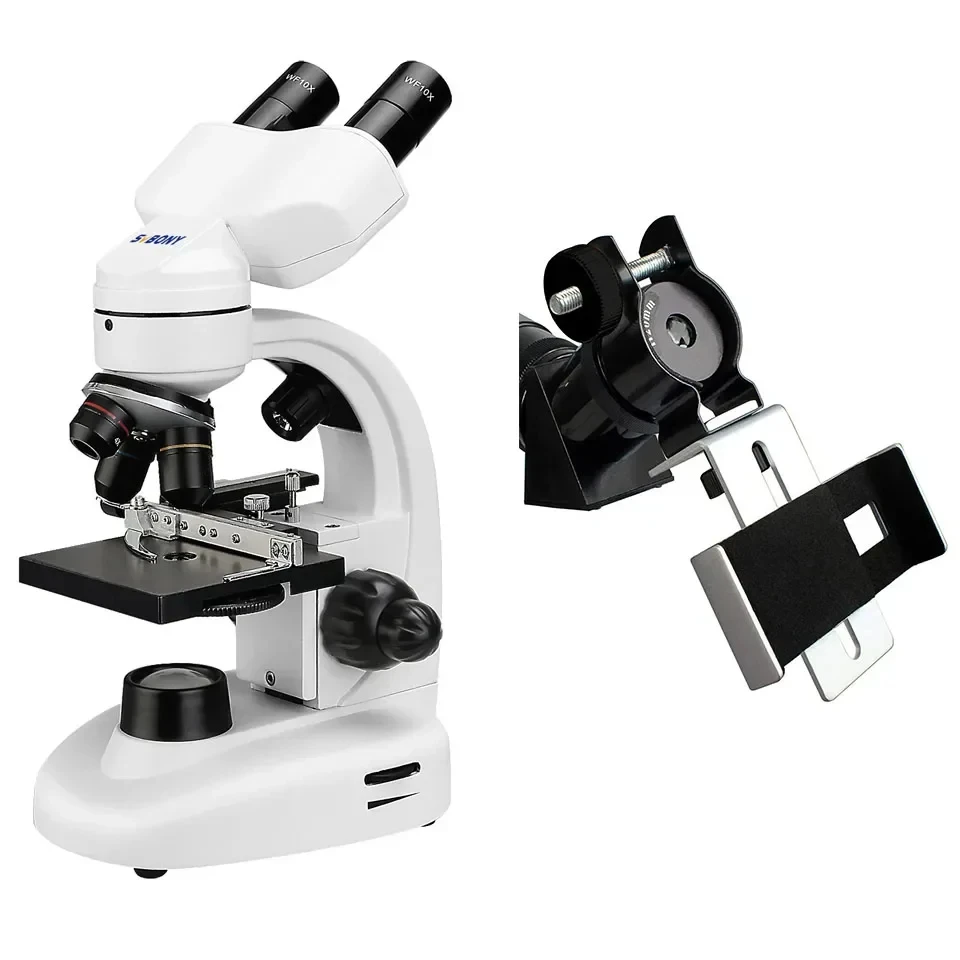 Svbony Sv605 Microscópio Composto Binocular 80x1600x com Kits de Ciência Iluminação Led Dupla e Adaptador para Celular