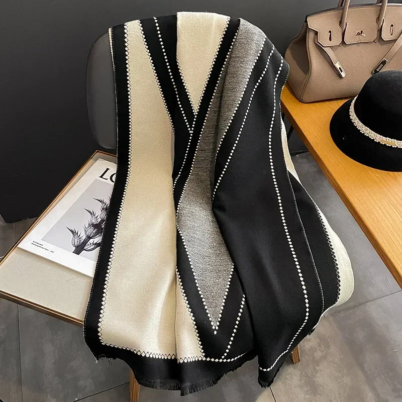 Winter Warm Cashmere Scarf for Women Plaid Print Pashmina Blanket Thick Shawl Wrap Neckerchief Fashion Bufanda Echarpe Poncho