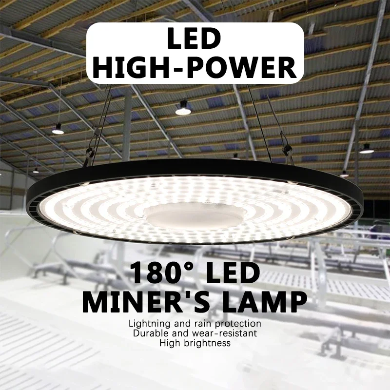 Luz LED UFO de 220V para techo alto, 100W ~ 200W, luz de garaje para almacén de estadio de negocios, iluminación Industrial superbrillante, luz de minería