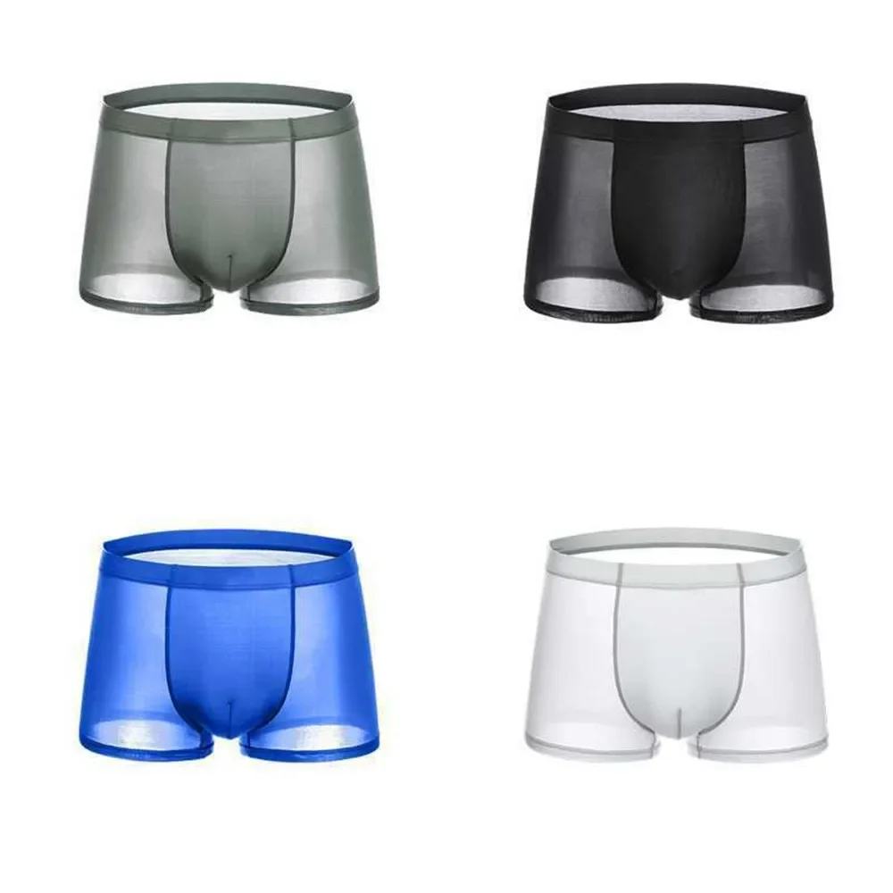 Sexy Men's Ice Silk Underwear Ultra Thin Solid Boxer Briefs Male Transparent Seamless Boxer Trunks Underpants Erotic Lingerie