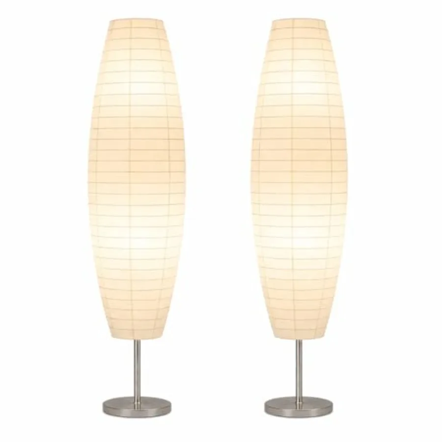 

Paper Floor Lamp Set of 2, 59" Tall Modern Standing Lamps for Living Room, Bedroom, Dorm, Apartment, Asian Style Rice Paper Sha