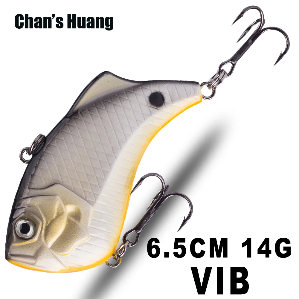 Chan\'s Huang-Appât en plastique dur pour la pêche au bar et au brochet, manivelle sans lèvres coulante, vibration artificielle, VIB, 6.5cm, 14g, 1PC