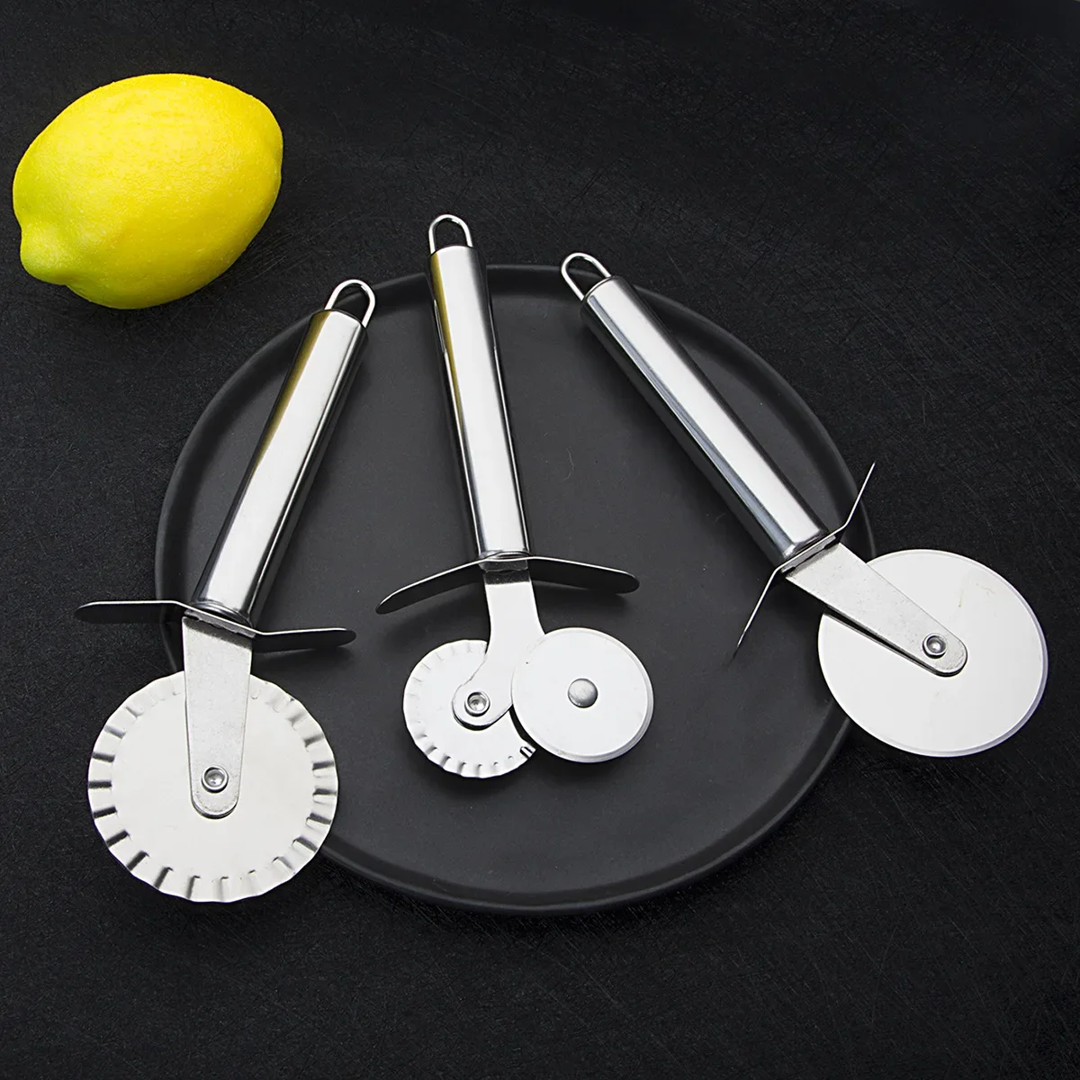 Stainless Steel Pizza Cutter Double Roller Pizza Knife Cutter Pastry Pasta Dough Crimper Baking Kitchen Cooking Tools