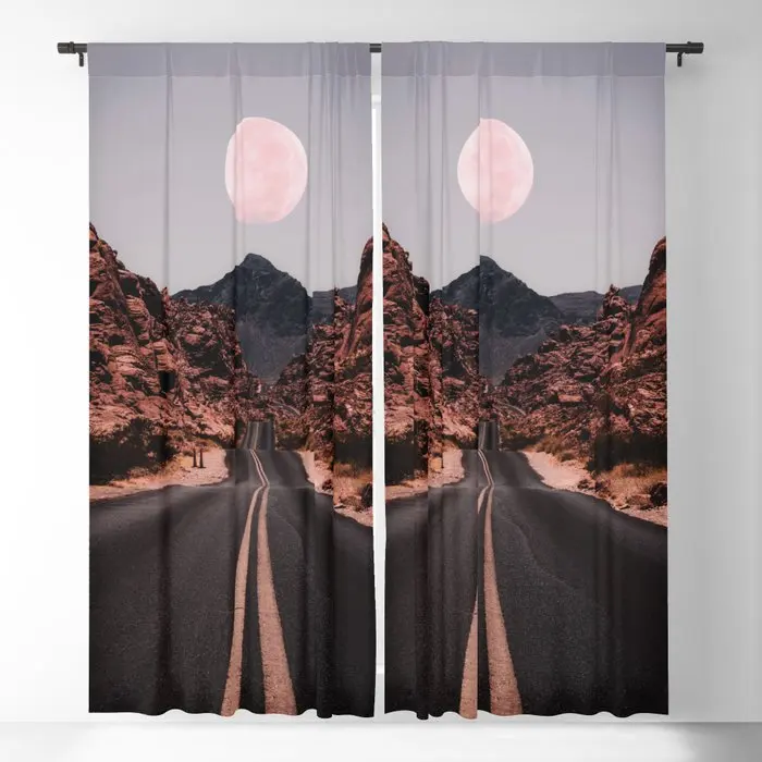 

Road Red Moon Blackout Curtains 3D Print Window Curtains For Bedroom Living Room Decor Window Treatments