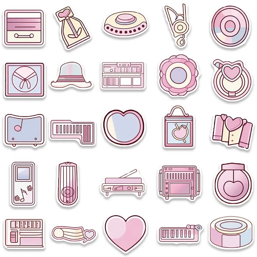 50pcs Cute Pink Cartoon Musical Instruments Stickers For Luggage Laptop Guitar Phone Waterproof Graffiti Bicycle Car Decals