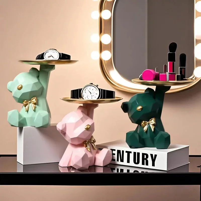 

Resin Cute Butterfly Bear Storage Tray Statue Geometric Figurine for Candy Wrist Watch Miscellaneous Living Room Desktop Decor