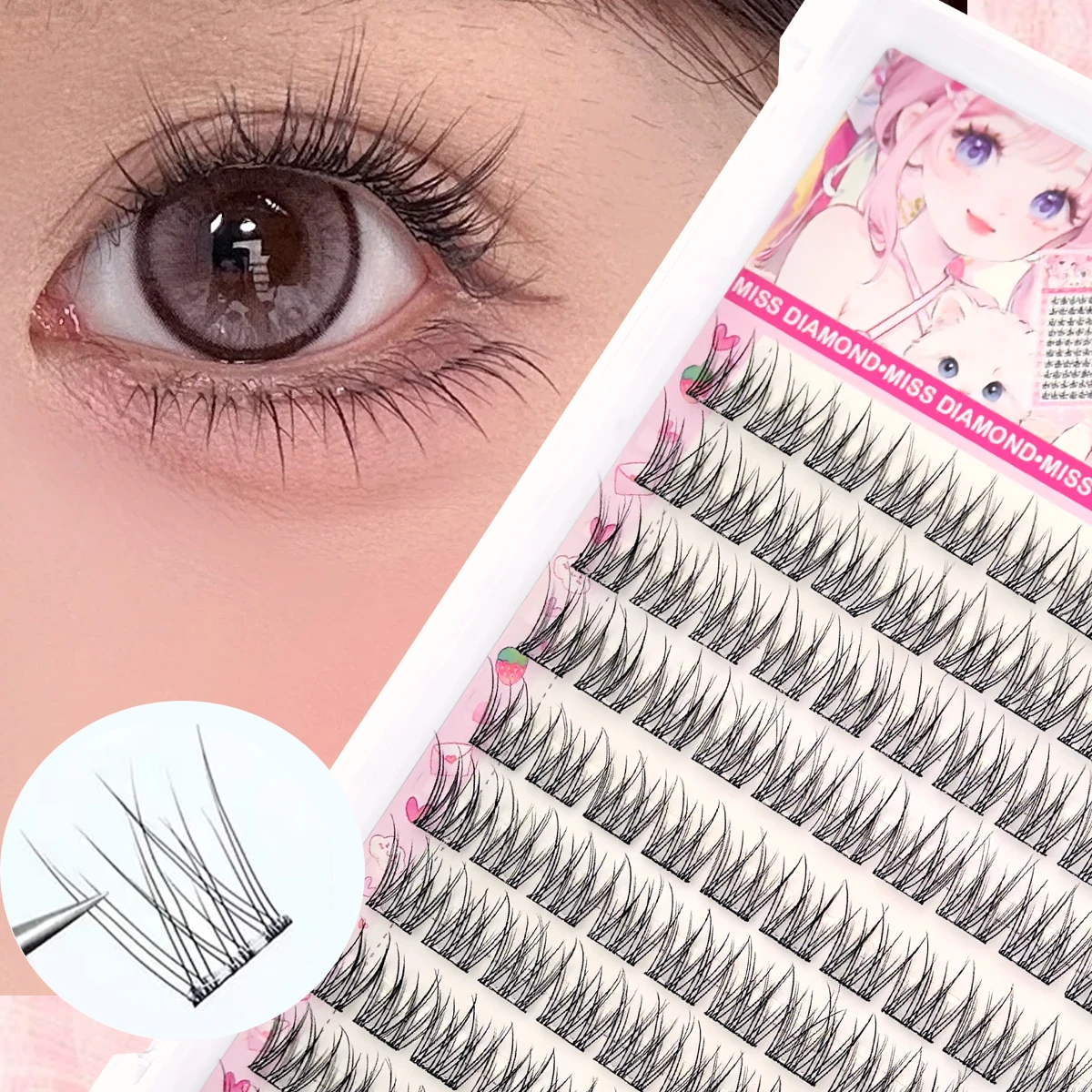 Easy-To-Adhesive False Eyelashes Set, Thick Cartoon Style with Natural Appearance, Suitable for Beginners, Thick and Fluffy, Rea image 4