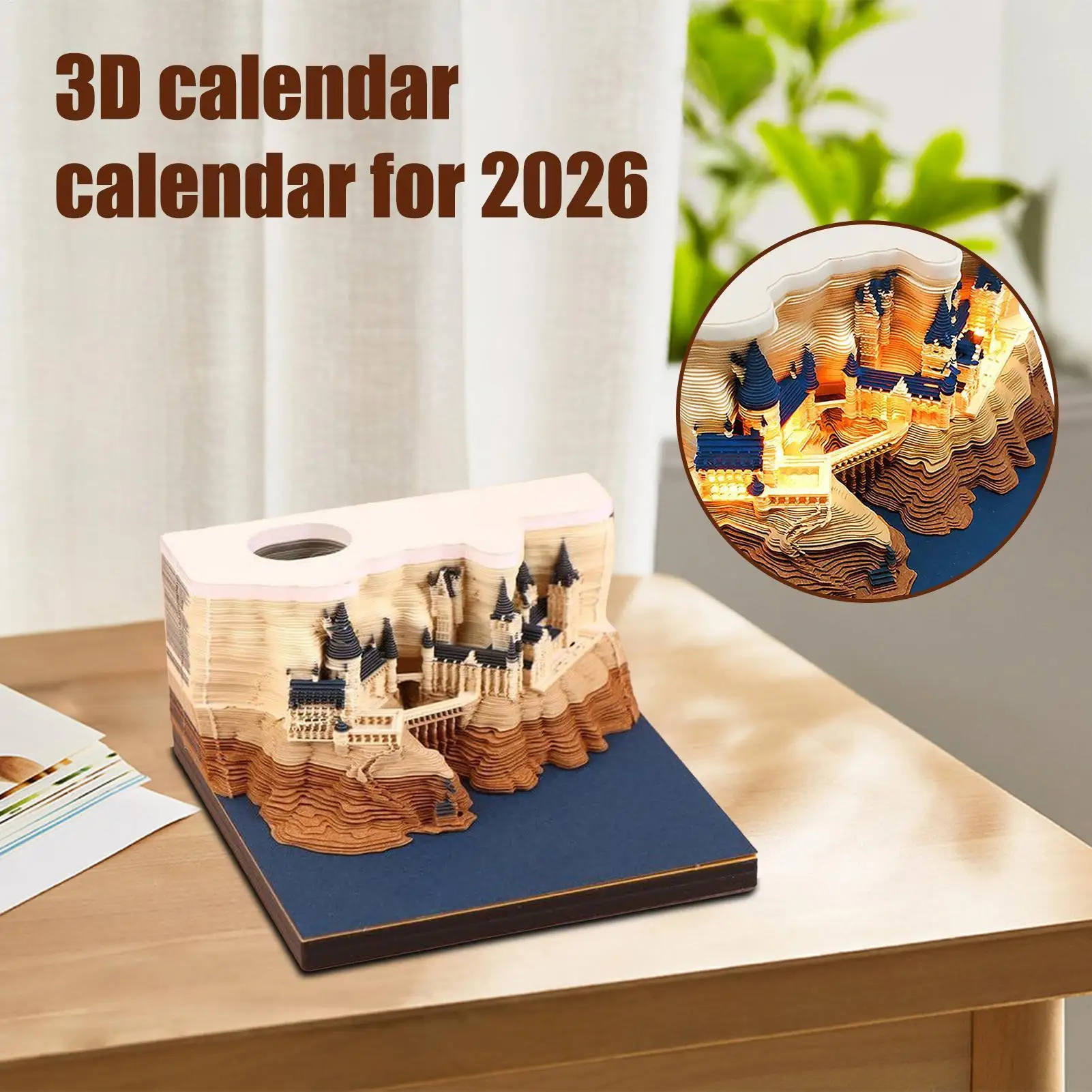

Desk Calendar 3D Table Calendar 2026 Paper Carving Art Memo Pad With LED Light Planner For Holiday School Housewarming Daily