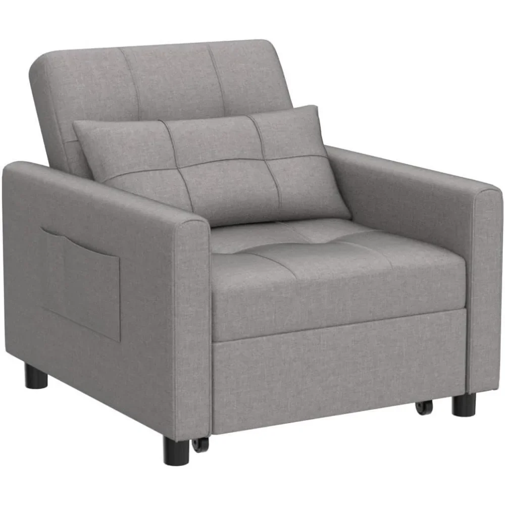 L # Sleeper Sofa Chair Bed, Convertible Sofa Chair 3-in-1, Adjustable Sleeper Chair Pullout Sofa Bed With Modern Linen Fabric
