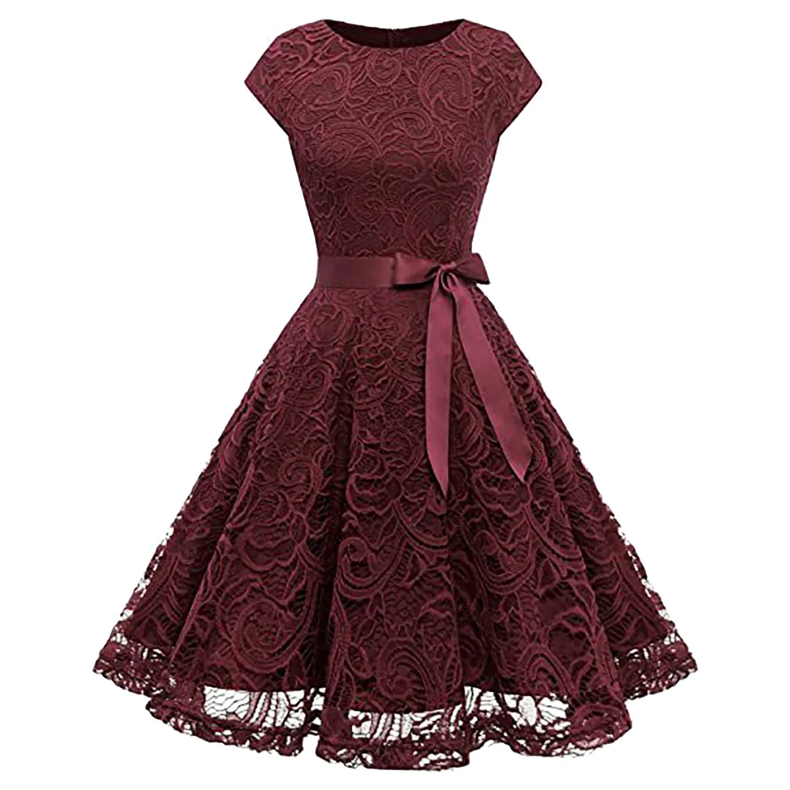 

Women Elegant Lace Knee-Length Dresses V-Neck With Short Sleeves Dress For Women Female Vestidos New Arrival Chic Dress Robes