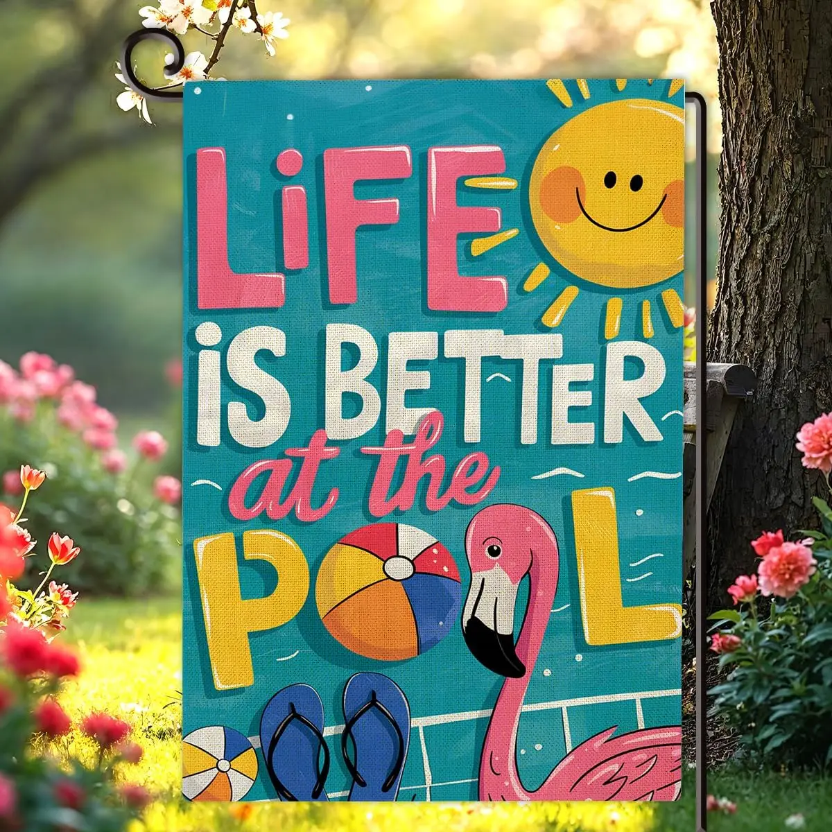 Life Is Better at the Pool Garden Flag Double Sided Summer Burlap House Flag Outdoor Decorations for Yard Patio Poolside 12  yyi