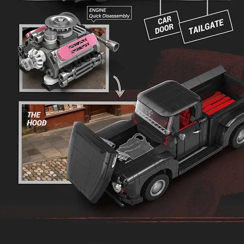 Y26013 Technical Classics 1953 F100 Pickup Truck Car Building Blocks Retro Truck Model Bricks Desktop Ornament Toys Boys Gifts