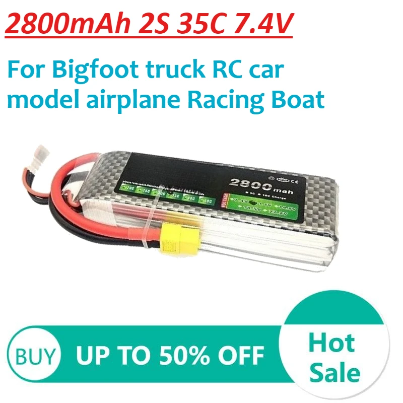 

2800mAh 2S 7.4V 35C High-rate Lipo battery for Bigfoot truck RC car model airplane Racing Boat Rechargeable battery