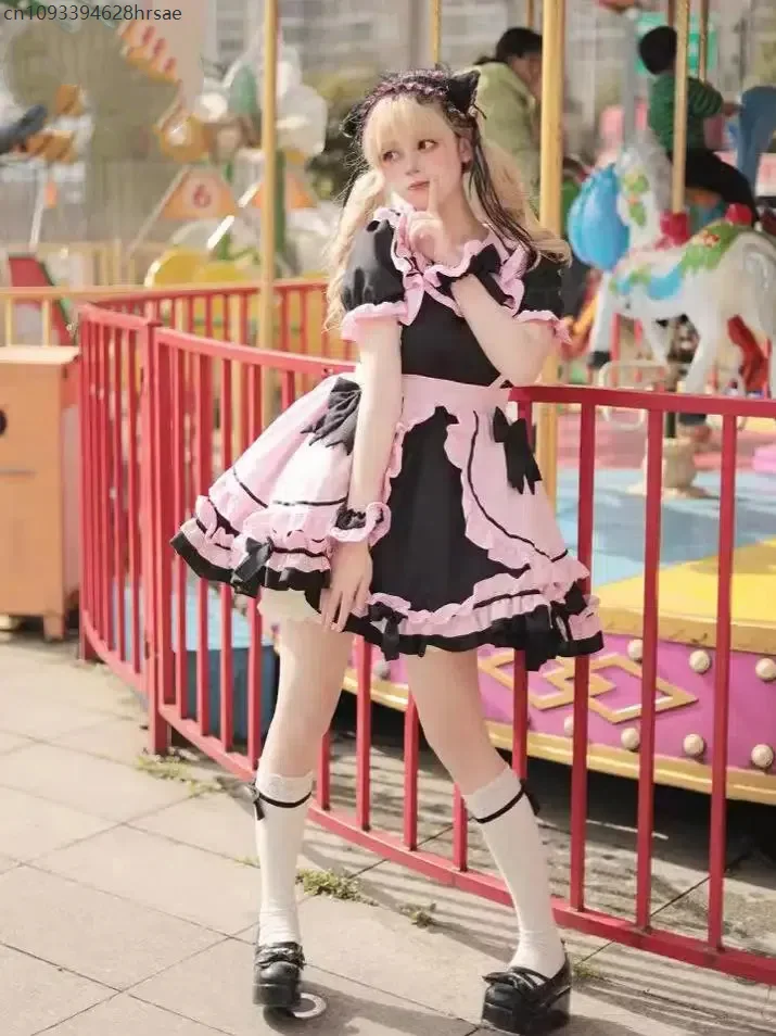 

2025 Bow Maid Dress Anime Lolita Dress Up Halloween Cosplay Costume Adult Party Clothing Fancy Women Carnival Uniform