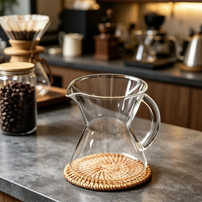 300ml Conical Borosilicate Glass Coffee Server Pour Over Drip Coffee Pot with Handle Barista Hand Brewing Carafe Tools