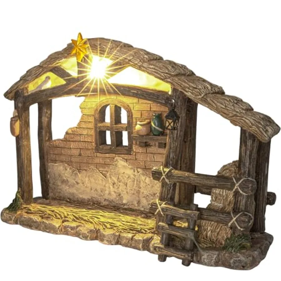 Christmas Nativity Stable Christmas Decoration Resin Nativity Scene Hand Painted Jesus Birth Manger Figurines with LED Light Cl