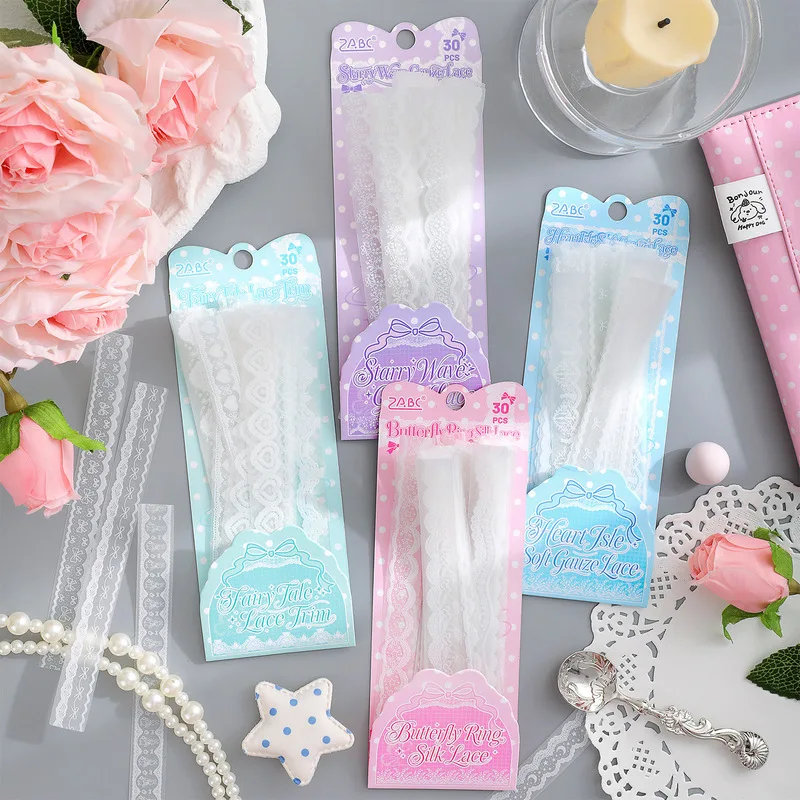 30Pcs Romantic Lace Tracing Paper Stickers, Transparent Hollow Lace Stickers for Journal Album Scrapbooking