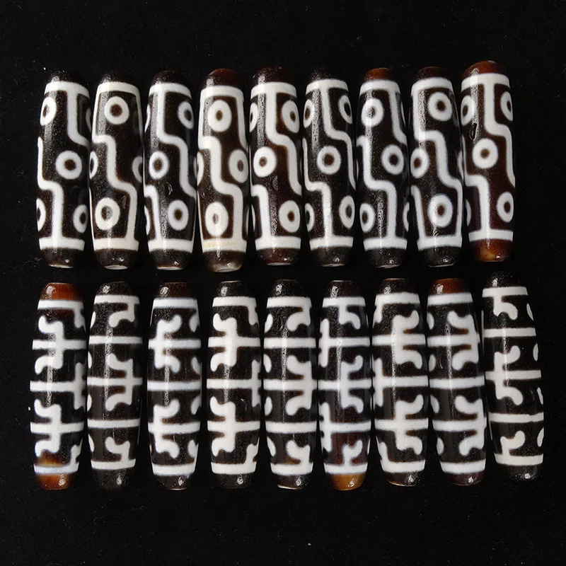 Black And White Natural Tibetan Agate Dzi Bead Necklace Pendant Weathering Medicine Pit 13X48Mm