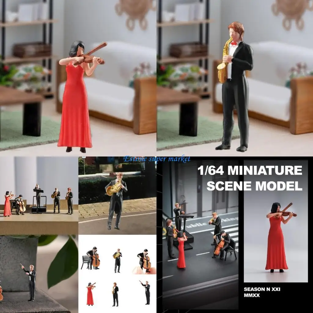 

090B Collectible Resin Mini Musician Sculptures of Violinists for Art Display