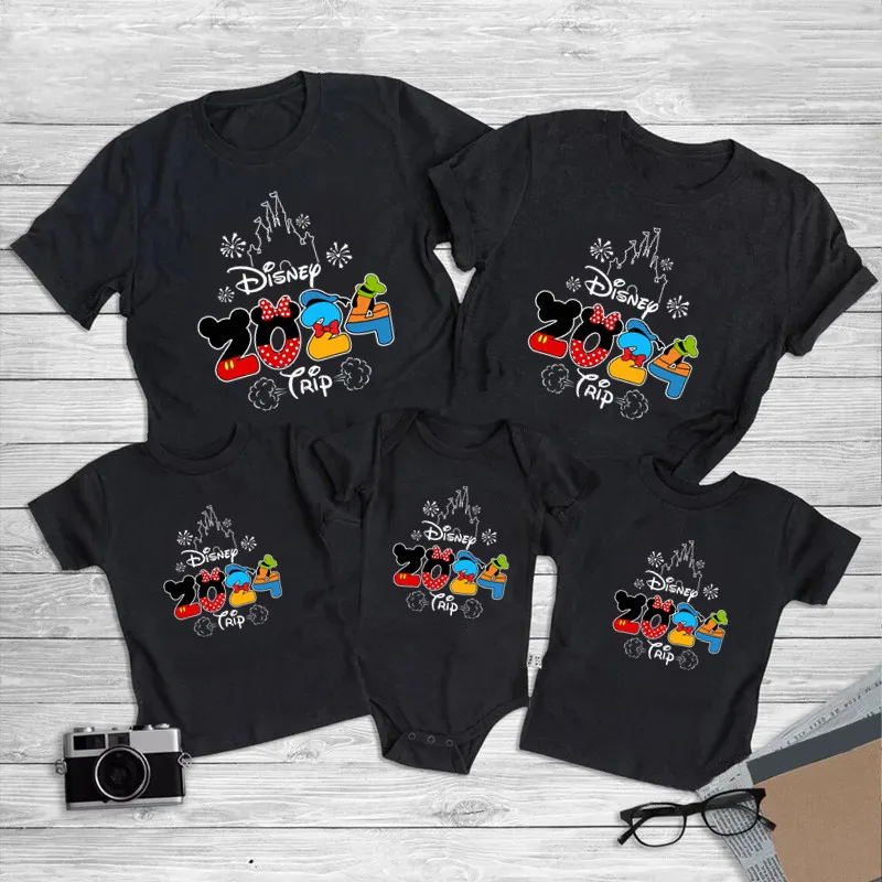 2024 Disney Trip Mickey Minnie Mouse Family Matching Shirts Cotton Dad Mom Bro Sis Kids T Shirt Baby Rompers Matching Clothes