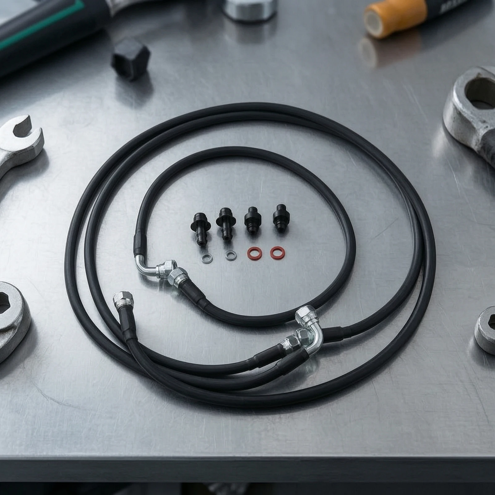 Gearbox Line Assembly with Fittings Threaded Gearbox Cooler Line Kit Crimped for Mechanics, Engine Bay