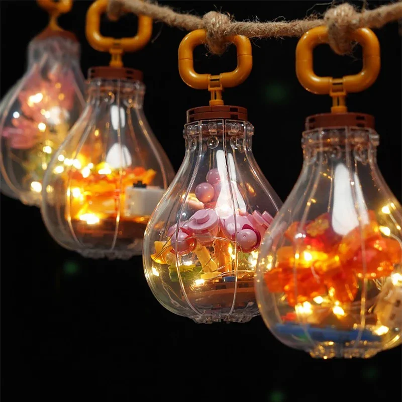 Creative Succulent Flower Light Building Blocks Eternal Flower Assembly Bricks Home Decoration Girl Holiday Gifts Youths DIY Toy