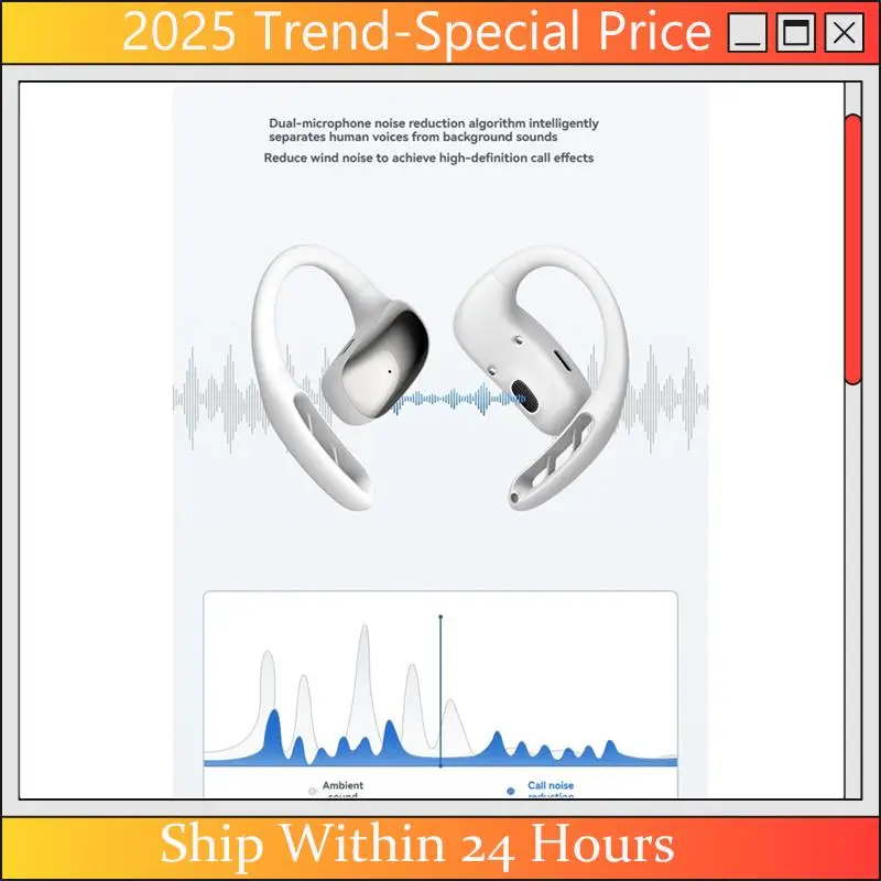 (Latest) AI Open-Ear Earphones Sports OWS Wireless Bluetooth Headphone 360° HIFI Earhook Earbuds Supports Call Noise Reduction B