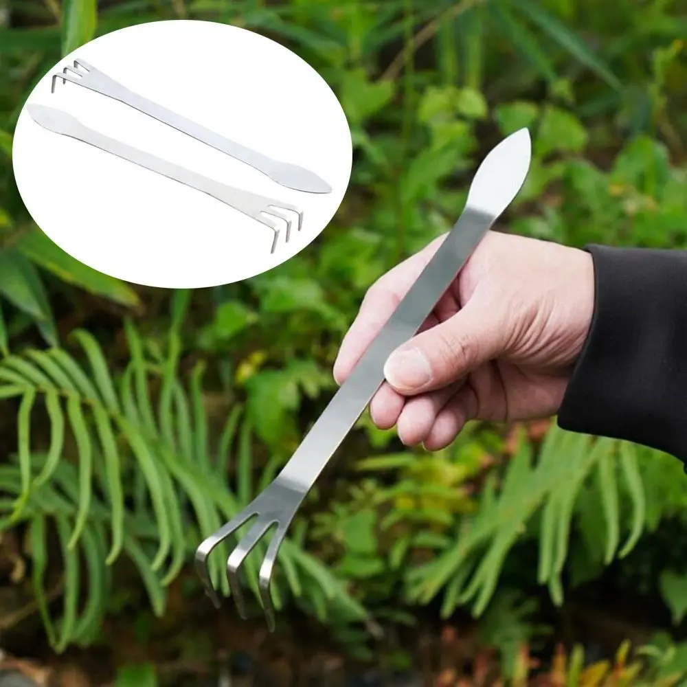 20 Pcs Loosen Soil Rake Stainless Steel Turning Tool Mini 2 in 1 Gardening Tools 3-Prong Succulents Tree Tools Hook