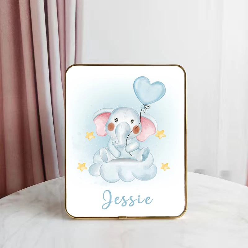 

Cartoon Elephant Balloon Custom Baby Name Print With Frame Painting For Children Bedroom Decor Birthday Gift