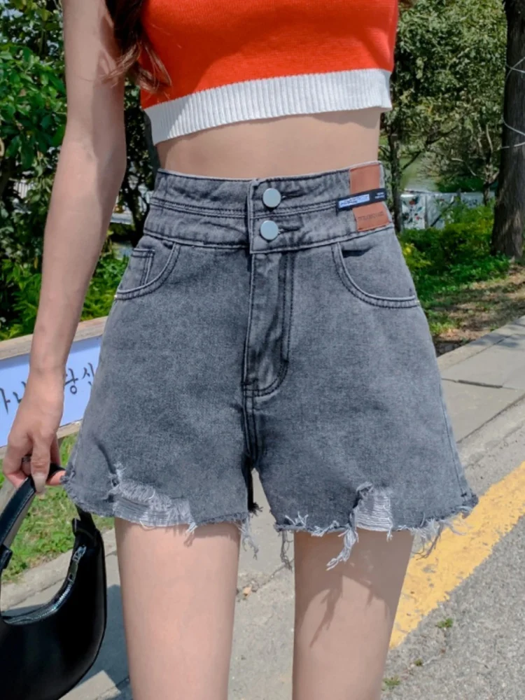 

High Waist A-Line Wide Leg Jeans Shorts Women's Loose Fit Outerwear Casual Style Spring New plus Size Slimming Blue Jeans Shorts