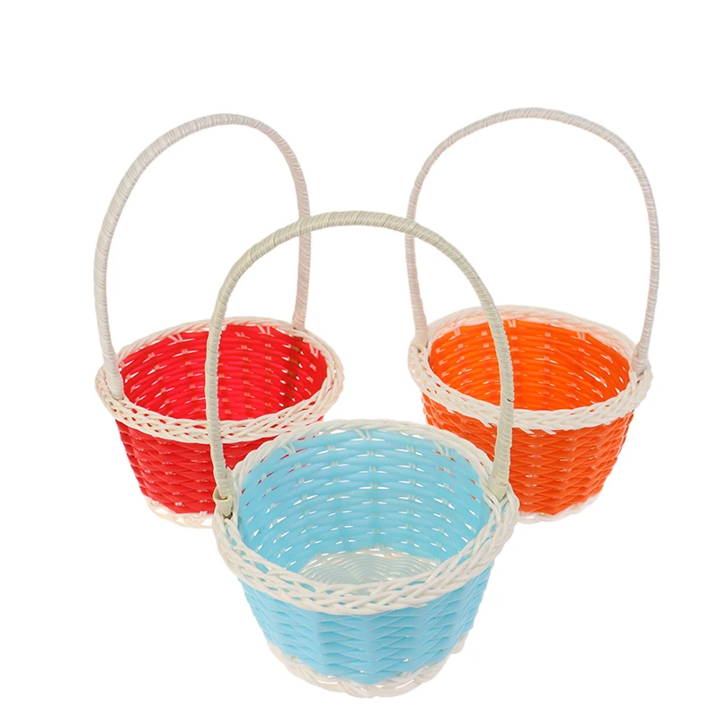 Cestino per uova di pasqua intrecciato in Rattan di plastica di alta qualità da 7cm cestino portaoggetti rotondo cestino regalo per la casa cesto di fiori in Rattan intrecciato a mano